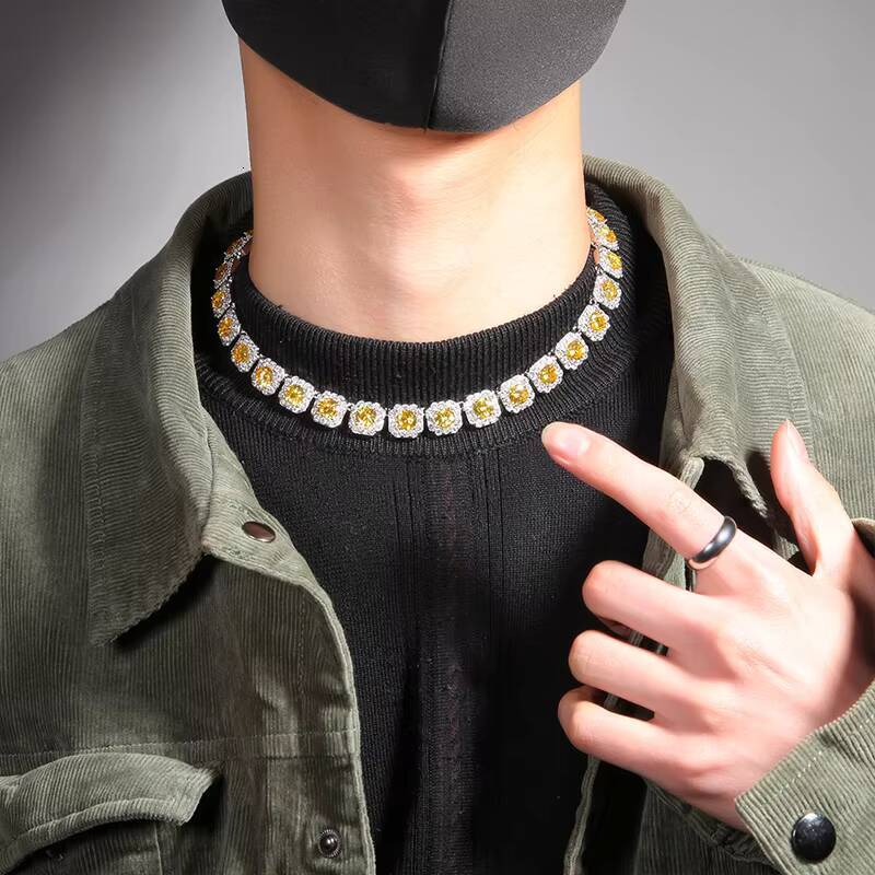 Cuban Link Chains 925 Silver Moissanite Chain Jewelry VVS VS D E Color Diamond Tennis Chain 10mm 12mm Round Moissanite Necklace