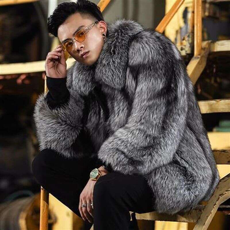 Men's Clothing Short Autumn-Winter Warm Sier Fox Coat Men's Leather Casual Jacket