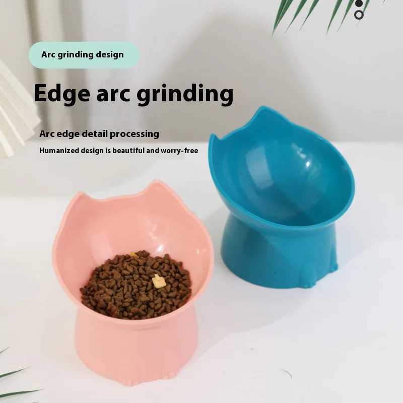 Elevated Cat Bowl Anti Vomiting Food Water Bowls for Indoor Cats Kittens Anti-Tip Plastic Raised Pet Feeding Dish Y250806