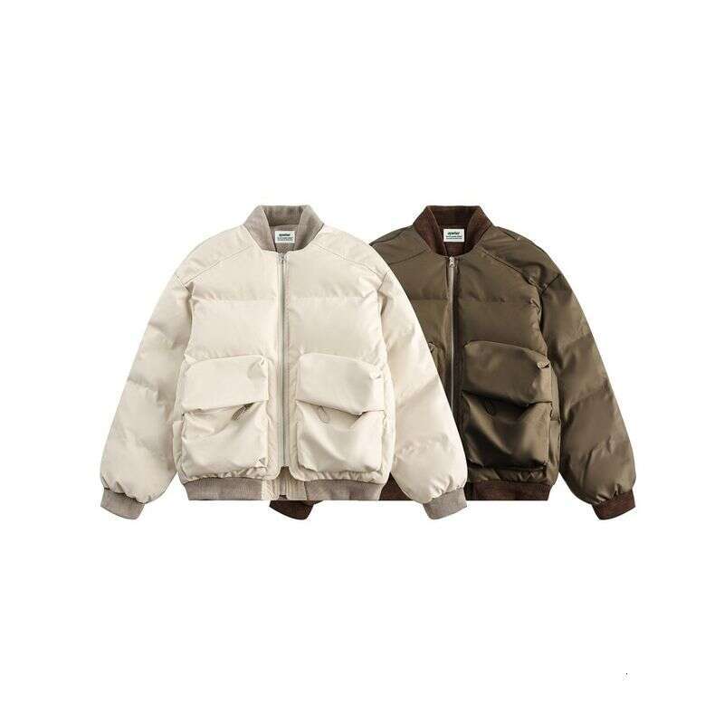 AYWTER Design Sense, Three-Dimensional Large Pocket Stand Up Collar, Men's And Women's PU Jacket, Loose Winter Cotton