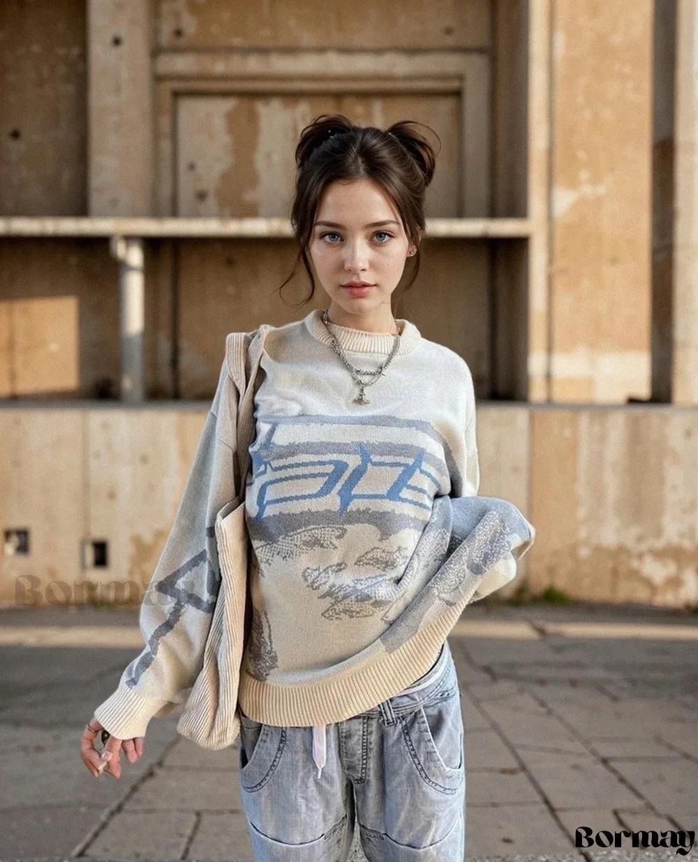Womens Knitted Pullovers Sweaters Creative Stripes top Maiden Oversized Harajuku streetwear O Neck Knitwear Clothing Y2K 250806
