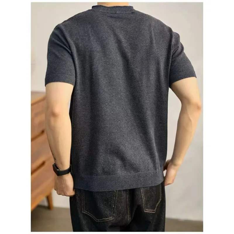 Sweater for Men Pullovers Old Money Man Knitwear Short Sleeve Knit Jumpers Solid Cotton High End Casual Vintage Sweaters 250804