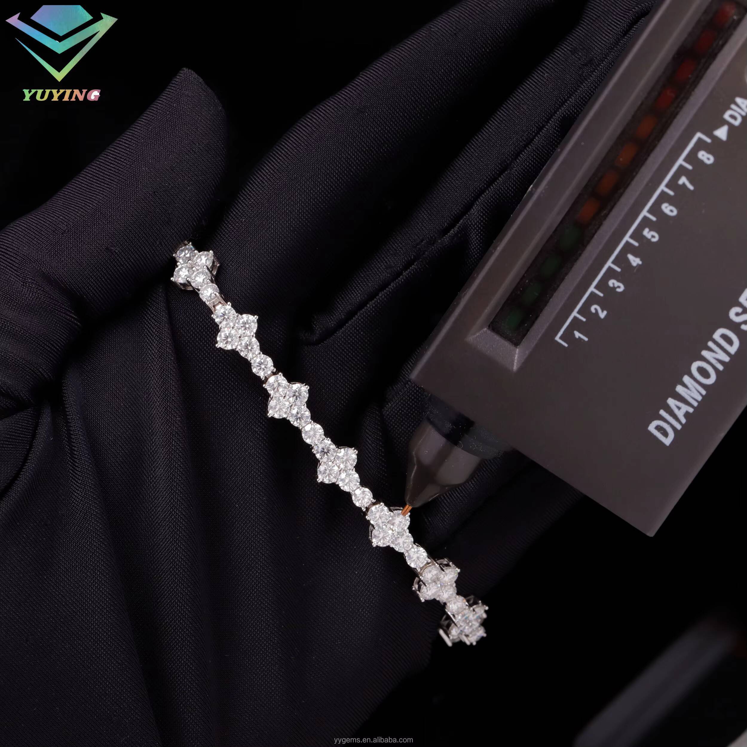 RTS White Gold Plated Cross Moissanite Tennis Chain Bracelet Cuban Chain S925 Silver Fashion Jewelry Men Women Bracelet