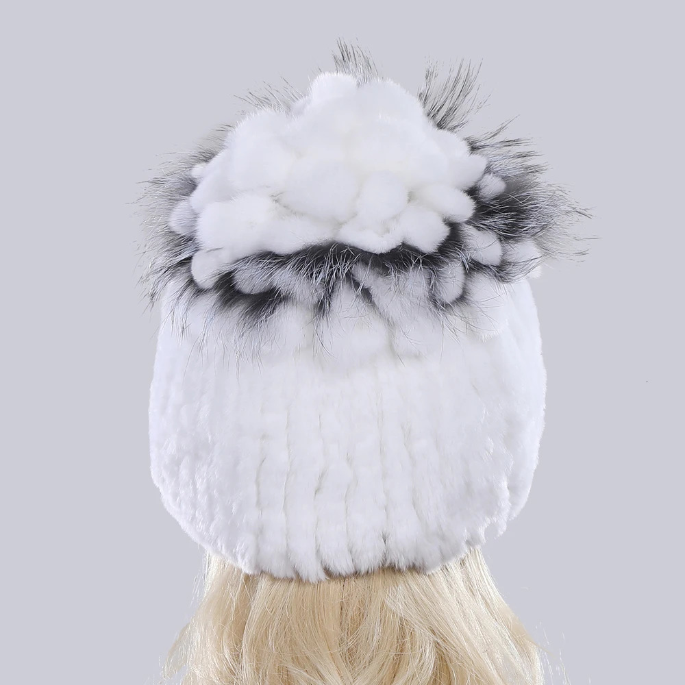 Russia Winter Quality Real Fur Hat Natural Warm Rex Rabbit Fur Cap Lady Warm Knitted 100% Genuine Rex Rabbit Fur Hats 250806