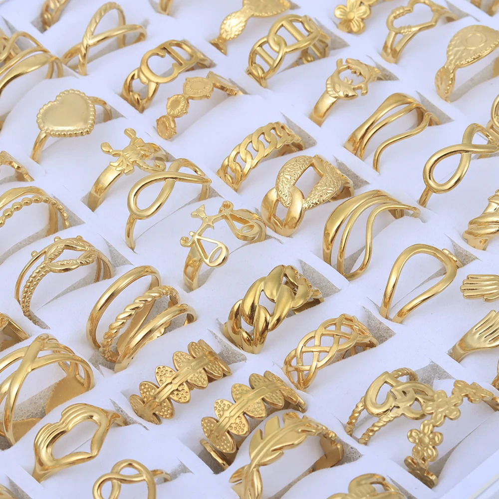 20 Pieces/Lot Vintage Adjustable Stainless Steel Rings Mixed Oil Pressure Steel Men and Women Couple Finger Ring 250730