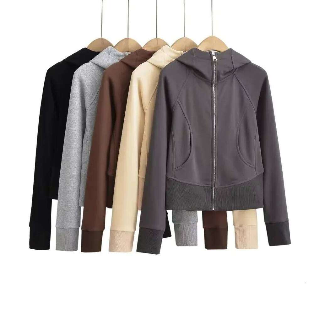 European Style INSVintageslims Smooths Your Silhouette Solid Color Women's Hooded Sweatshirt Long Sleeve Sport Jacket Autumn 202