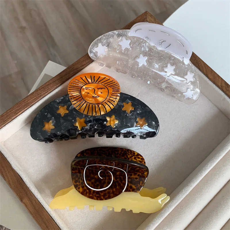 Creative Funny Acetate sunFlower Star Snail Hair Clip Claw For Women Medieval sun Female Hairpin Hair Accessories Tool U250807
