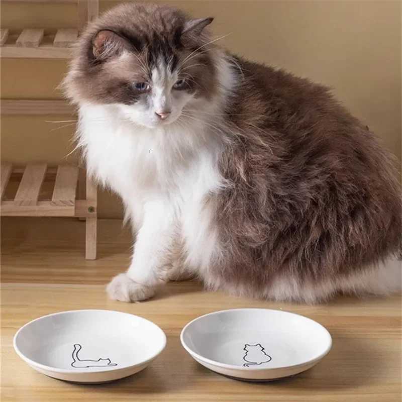 Cute Cat Food Bowl Ceramic Kitten Water Bowl Puppy Feeding Dish with Bowls Ceramic Pet Cat Food Feeding Accessories Y250806