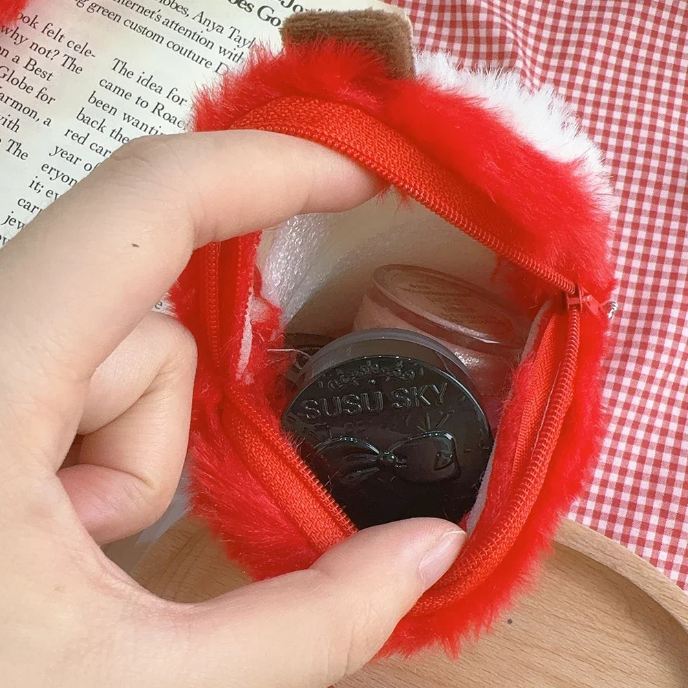 Kawaii Cartoon Mini Apple Plush Zero Wallet for Girls Cute Plush Coin Wallet Key Storage Bag Key Ring Children Party Gifts 250807