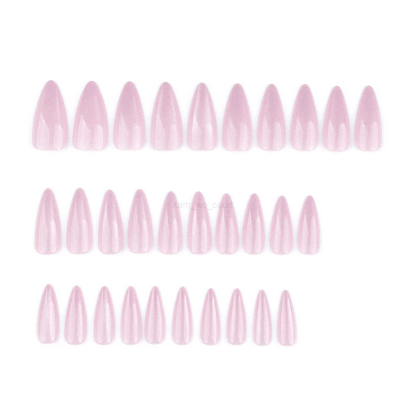 24pcs False Nails Pink Cats Eye Decor Wearable Long Stiletto Aurora Fake Nails Press on Nails Simple Solid Color Almond Nail Art M250807