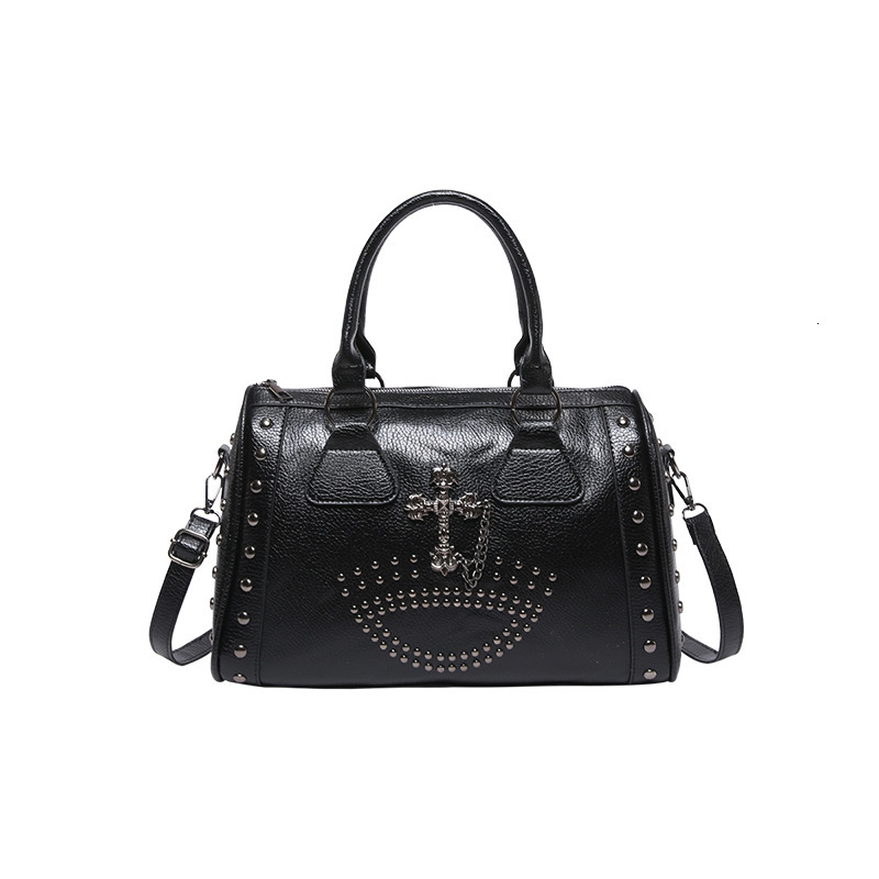 Free shipping designer Large Capacity Punk Style Commuter Boston Cylinder Handbag for Women Niche Retro Rivet Shoulder Bag