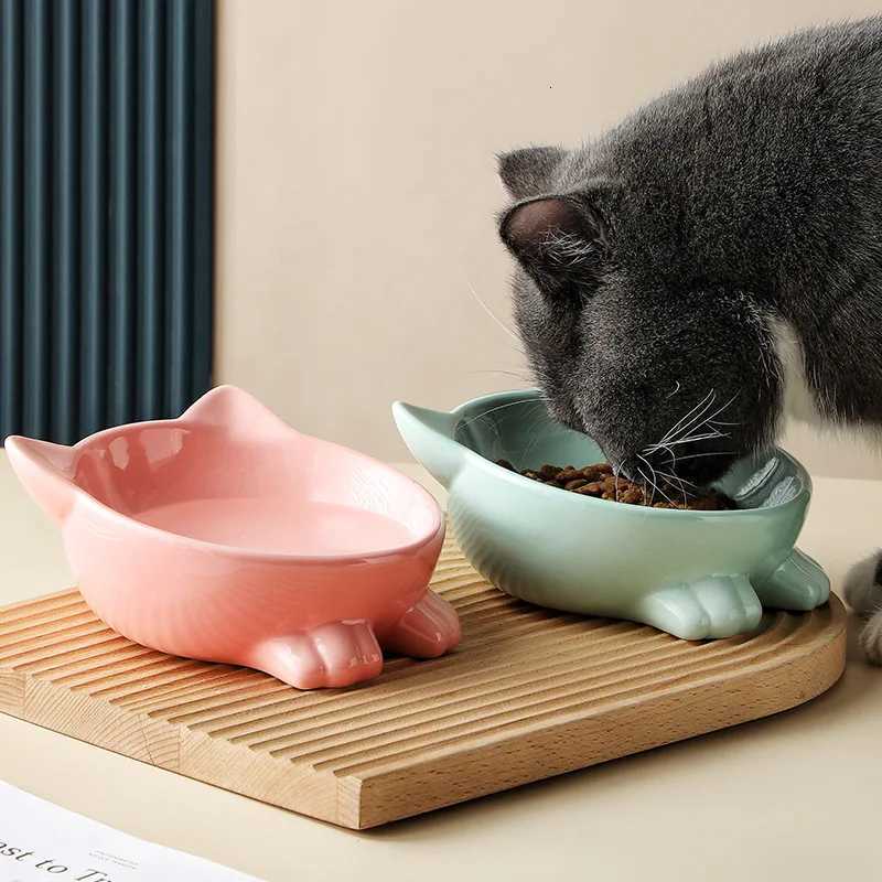Cute Cat Bowl Ceramic Tilted Kitten Pet Bowls for Small Dogs Raised Cats Water Food Bowls Feeding Plates Eating Bowl Feeder Y250806