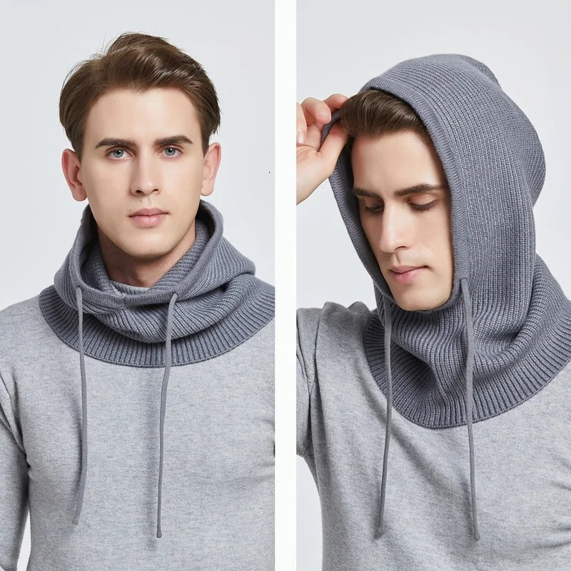 Sparsil Unisex Knit Scarf Hood Hat Winter Women Cashmere Beanie Bonnet Lady Wool Neck Face Protect Balaclava Skullies Men Hooded 250805