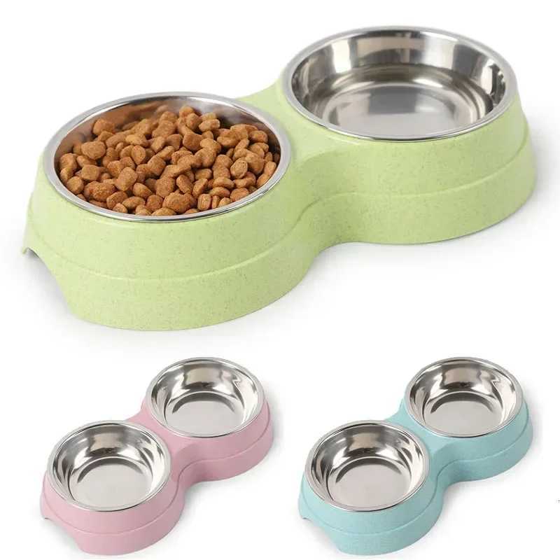 Double Pet Bowls Dog Food Water Feeder Stainless Steel Pet Drinking Dish Feeder Cat Puppy Feeding Supplies Small Dog Accessories Y250806
