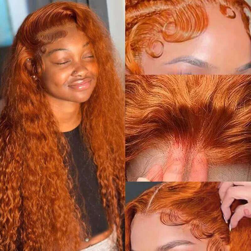 Ginger Orange Water Wave #350 Colored 13X6 13X4 Transparent Lace Front Wig Human Hair For Women Deep Curly Wigs synthetic Pre Plucked