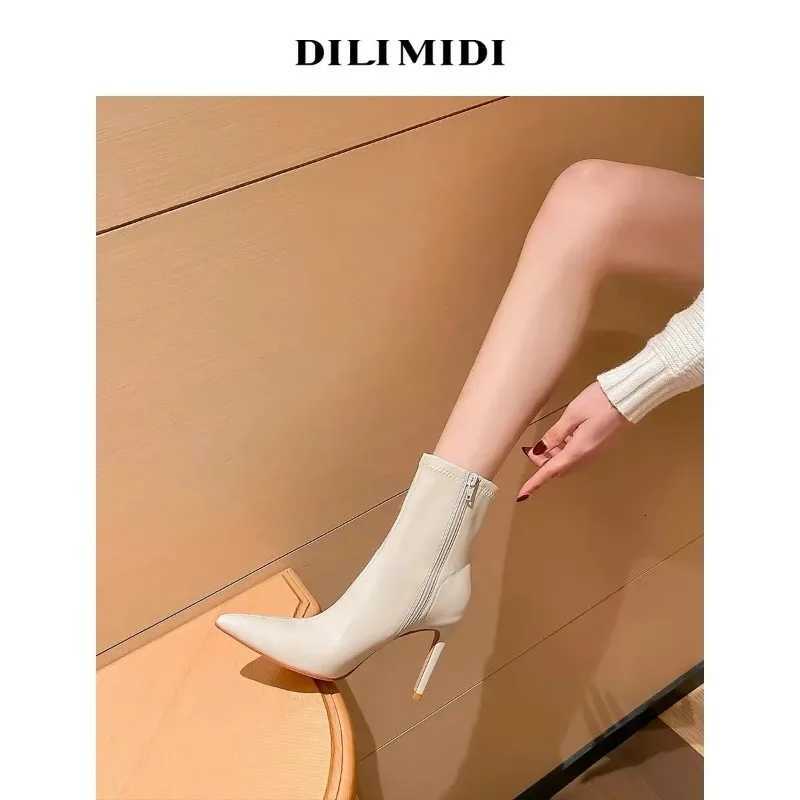 Modern Solid Color High Heels Boots Spring and Autumn 2024 New Womens Pointed Toe Stiletto Heel Side Zipper Short Boots XJ250807