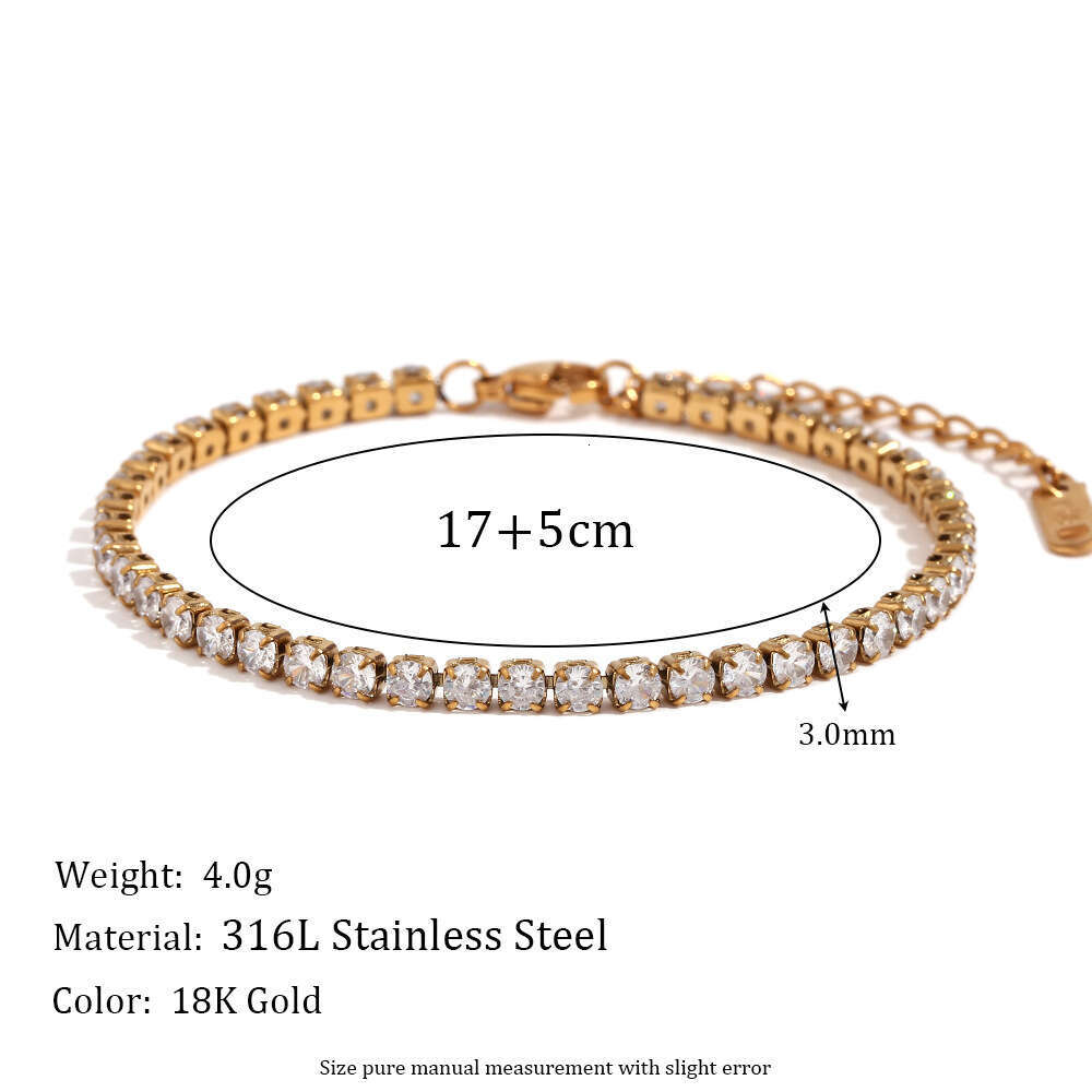 Luxury jewelry designer bracelet fashionable simple niche temperament stainless steel plated 18K gold personalized micro inlaid zircon chain bracelet 