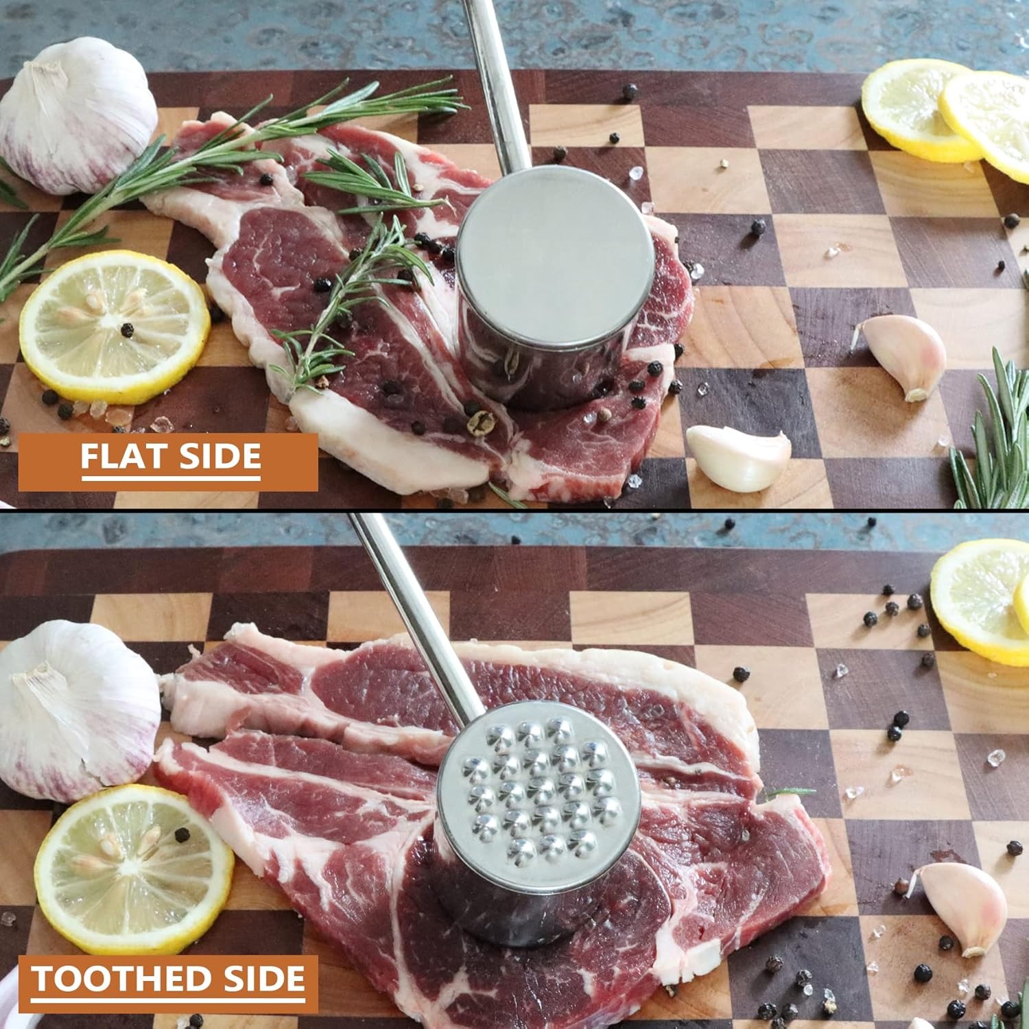 ICEDOG-304 Stainless Steel Meat Tenderizer Mallet Dual-Sided Textured Flat Meat Hammer Heavy Duty Beef/Poultry Pounder for Steak Chicken Dishwasher Sa