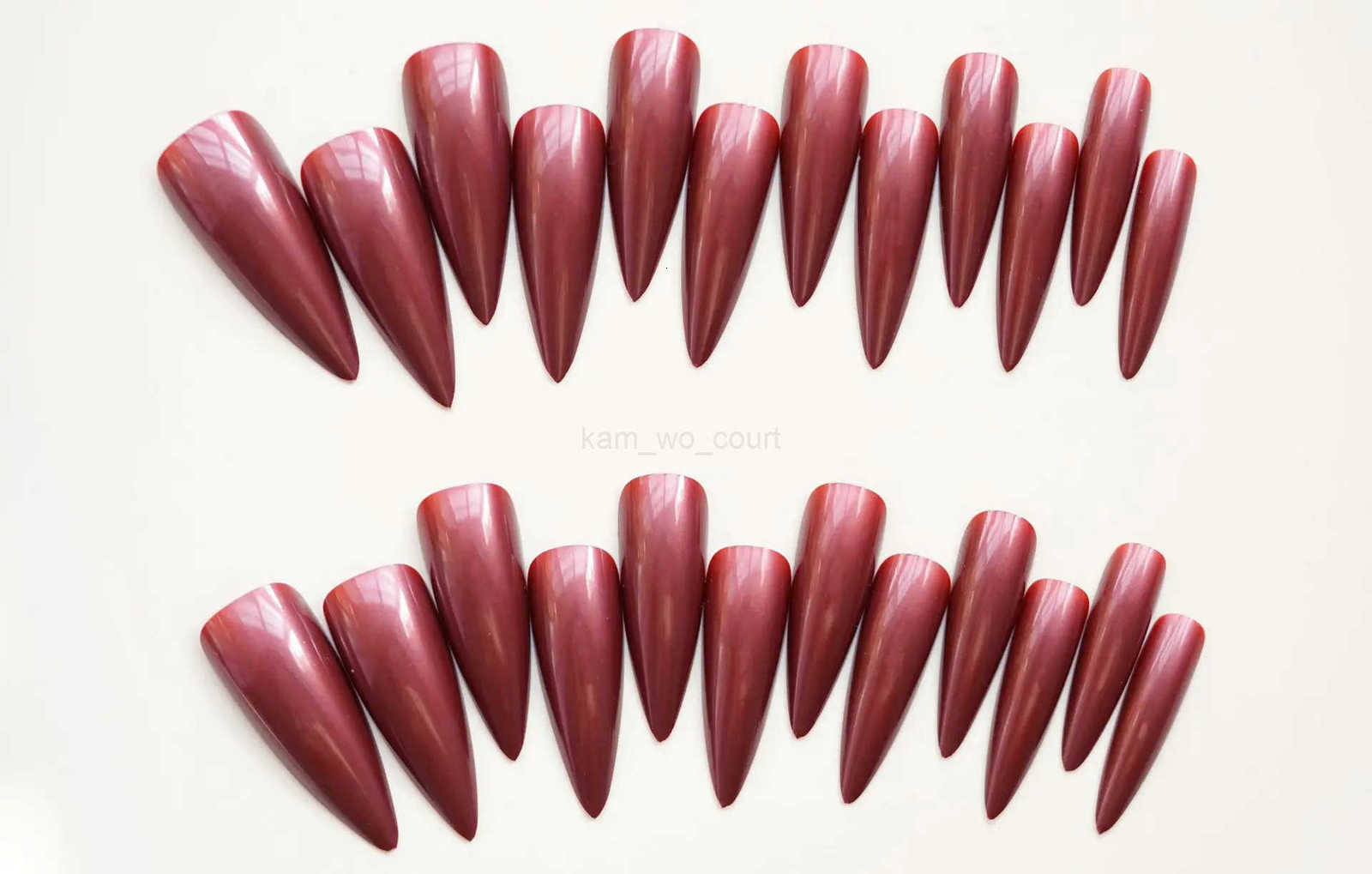 24pcs Super Long Stiletto Fake Y2K Nails Press On Vintage Wine Red False Nails With Designs Full Cover Fashion Almond Nail Tips M250807