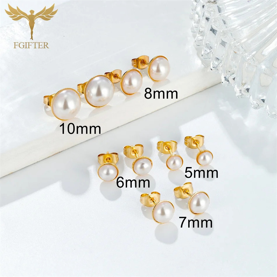 12 Pairs Pack Golden Stainless Steel Stud Earings for Women 5-10mm Half Artificial Pearl Earrings Set piercing acier inoxydable 250805