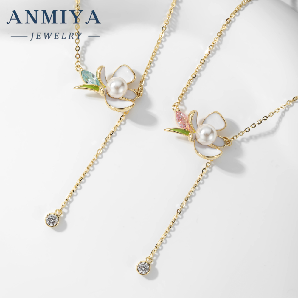 Wholesale 18k Gold Plated Chain With Pearl Flower Pendant 925 Silver Tassels No Fading Necklace for Women