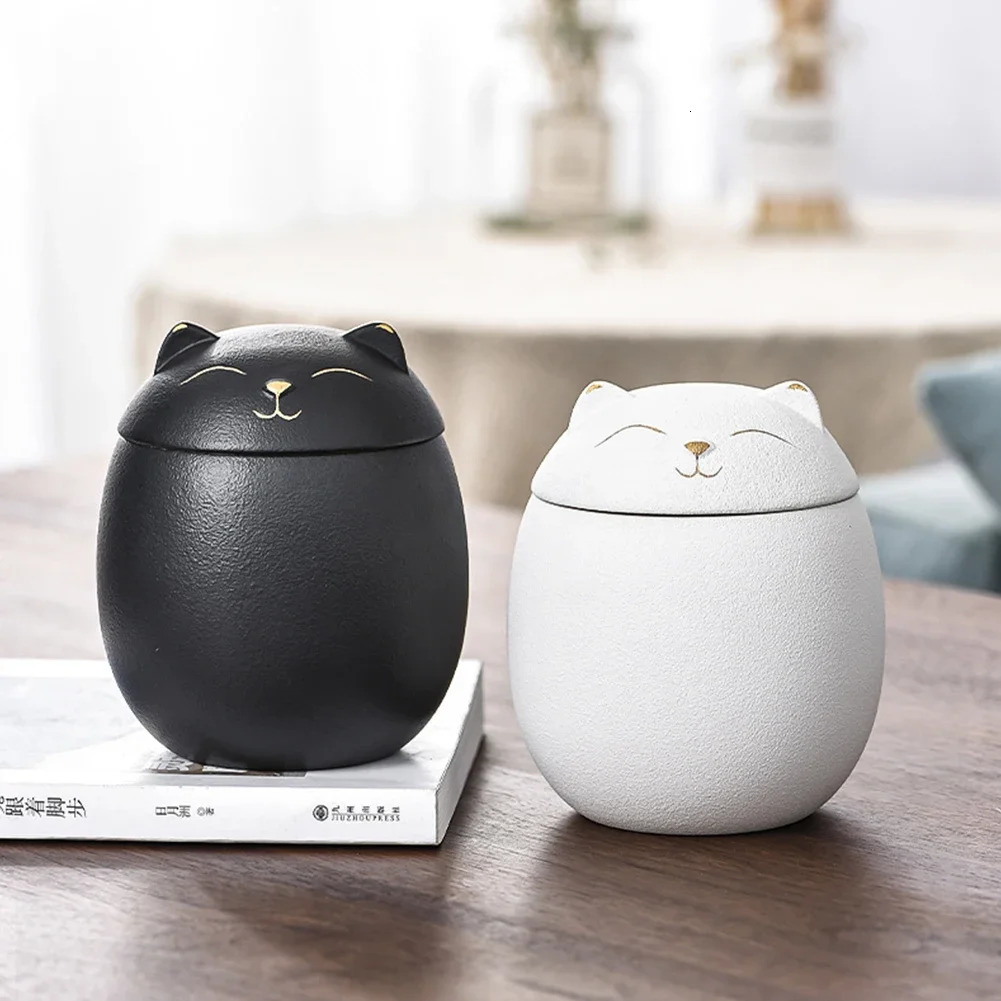 Cat Shape Pet Ceramic Canister Memorial Urn Seal Pot Keepsake Casket Porcelain Jar Pet Ashes Storage Memento Burial Holder 250805