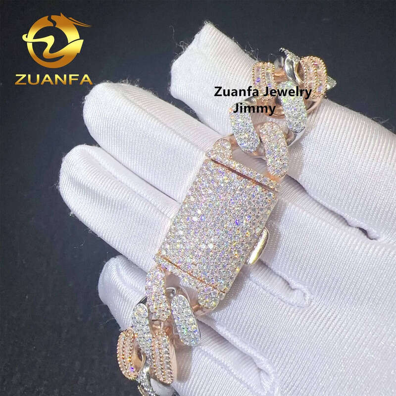 Pass Tester Hip Hop Sier Two Tone Color Rapper Jewelry Popular VVS1 Moissanite Dia Cuban Link Bracelet Men