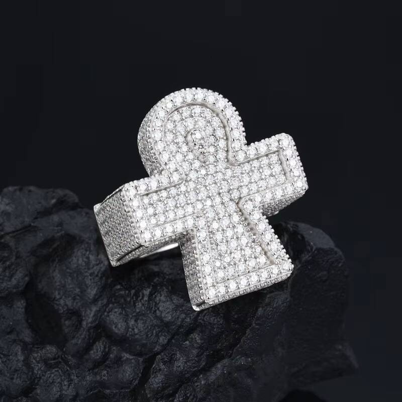 Pass Diamond Tester S925 Sterling Silver Cross Shaped Design Iced Out VVS Moissanite Men Ring and Rappers Hip Hop Jewelry