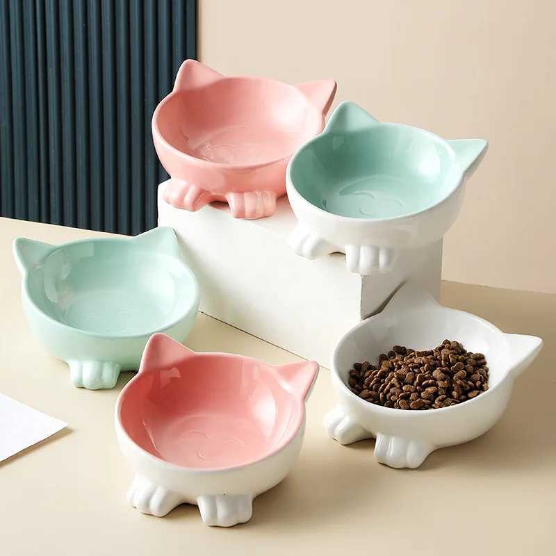 Cute Cat Bowl Ceramic Tilted Kitten Pet Bowls for Small Dogs Raised Cats Water Food Bowls Feeding Plates Eating Bowl Feeder Y250806