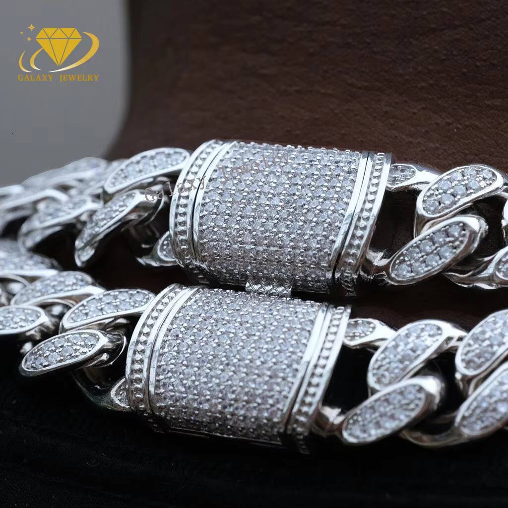 6mm-20mm Iced Out VVS 2Row Moissanite Miami Cuban Link 18K Gold Plated S925 Silver Hip Hop Fine Jewelry Diamond Test Necklace