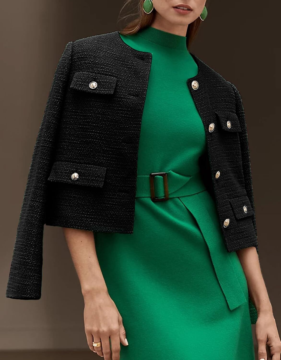 Cropped Tweed Blazer Jackets for Women Elegant Slim Collarless Business Casual Outfits