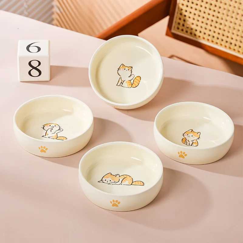 Cartoon Cat Pattern Ceramic Dog Bowl Anti Knock Anti Black Chin Cat Food Bowl for Dog Cat Pet Supplies Accessories Y250806