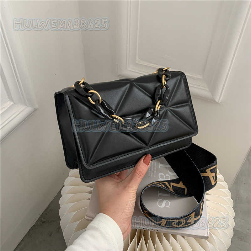 Textured Bag for Women 2025 New Trendy Fashion Celebrity Small Square Bag Versatile Wide Strap Crossbody Chain Bag H250806
