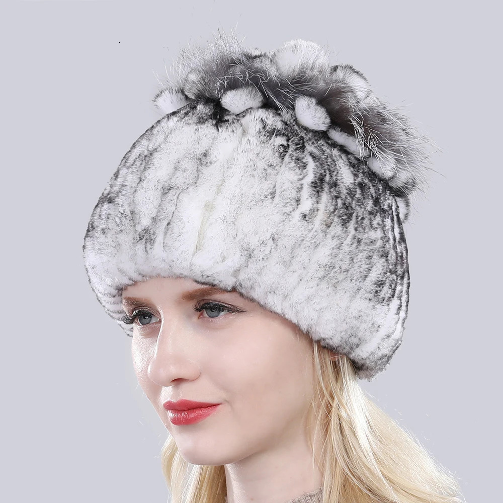 Russia Winter Quality Real Fur Hat Natural Warm Rex Rabbit Fur Cap Lady Warm Knitted 100% Genuine Rex Rabbit Fur Hats 250806