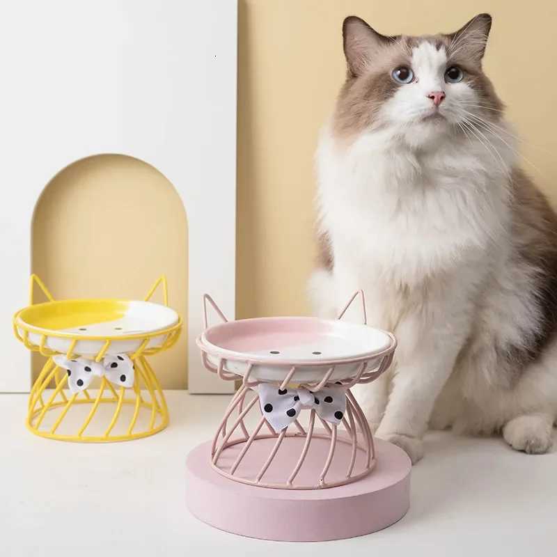 New Fashion High-end Pet Bowl Various Cartoon Paw Patterns Stainless Steel Shelf Ceramic Bowl Feeding for Dog and Cat Pet Feeder Y250806
