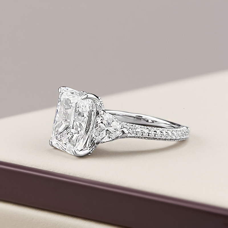 Hui Zhi Wing Jewelry New S Silver Inlaid 5 High Carbon Ice Flower Cut Full mond Ring