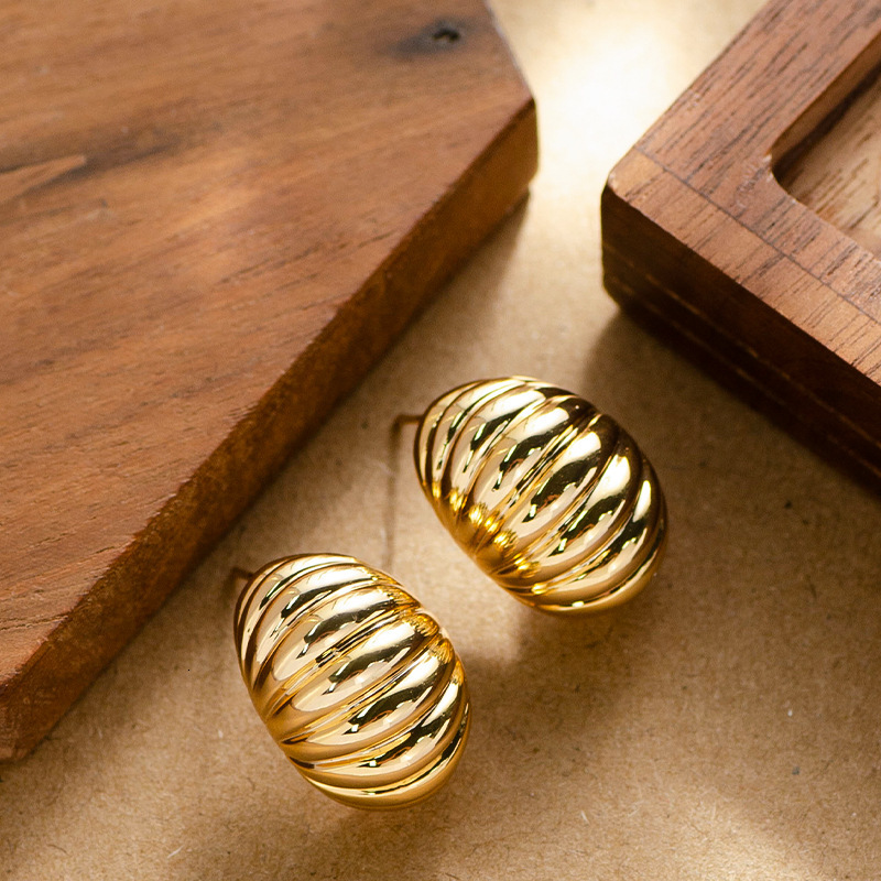 Hot Selling Fashion Simple Geometric Oval Striped Earrings for Women Unique Personality Design Sier Needle Ear Jewelry