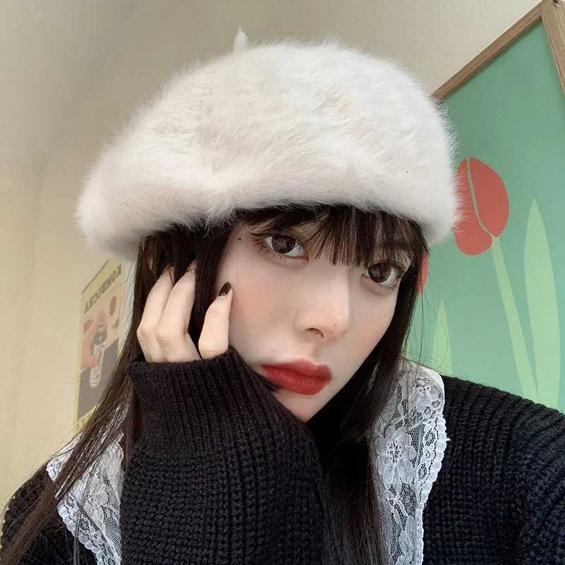 Winter Rabbit Fur Beret Hats Women French Painter Hat Girls Solid Color Soft Berets La Fashion Flat Wool Berets Wholesale XJ250807
