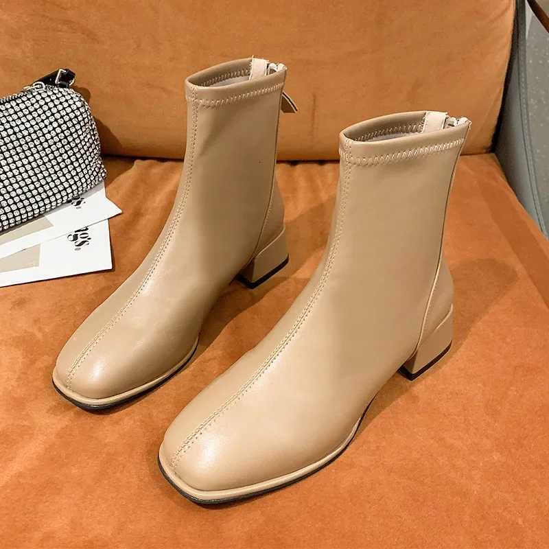Elastic Socks Boots Fi Ankle Boots Women High Heel Thick Heel Square Toe Short Boots Women 2023 New Ladies Shoes XJ250807