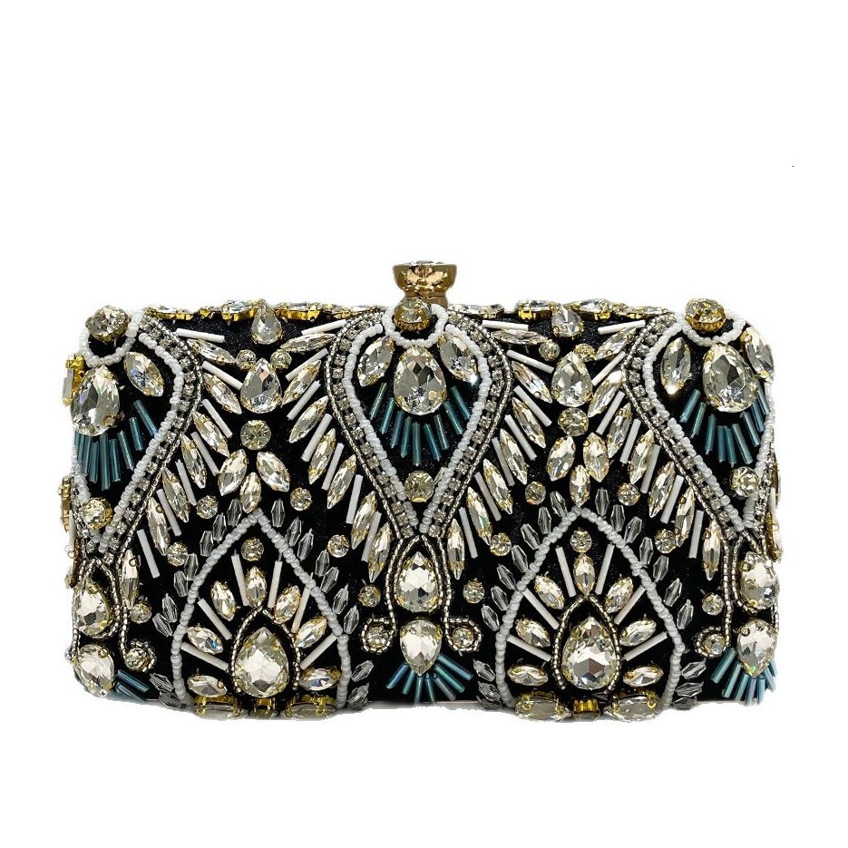 Free Shipping Designer Luxury Black Luxury Rhinestone Clutch Evening Bag Women's Fashion Color-block Elegant Box Bag Small Handbag Casual Makeup 