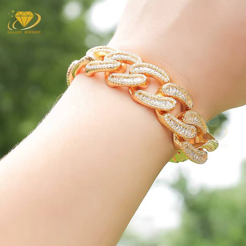 Hip Hop Custom Jewelry 18mm Baguette Rock Cuban Link 925 Silver Moissanite Iced Out Diamond Mens Necklace Bracelet Chain