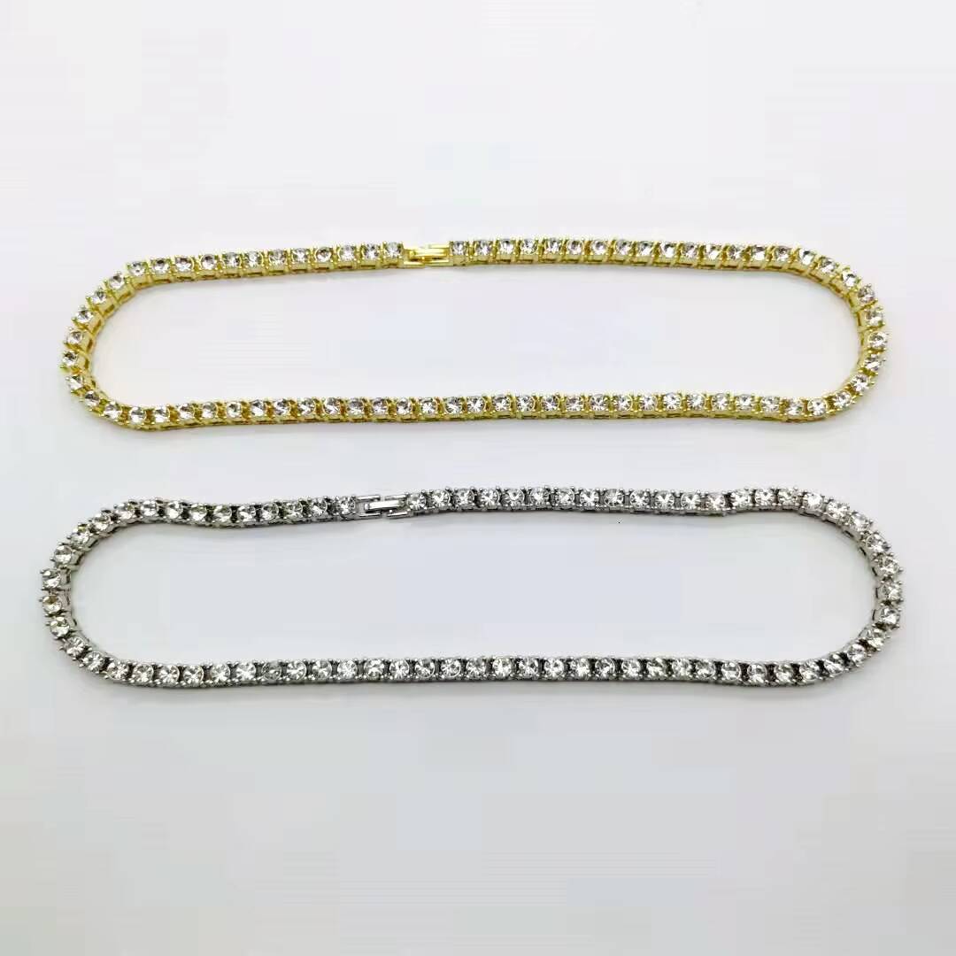 Hot Selling 5mm Diamond Gold Plated Rhinestone Stainless Steel Cuban Tennis Chain Iced Out Necklace Jewelry for Women Men