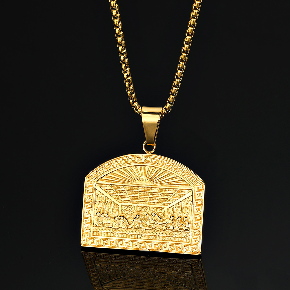 Hip Hop Last Supper Jesus Pendant Necklace Stainless Steel Gold Plated Jewelry