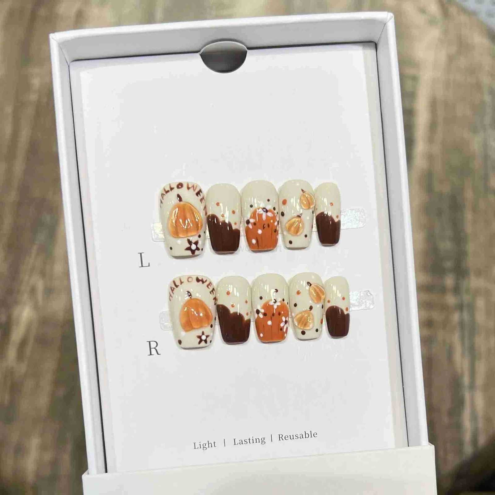 Halloween Cute ZD Crystal Pumpkin Press On Nails Decor Handmade French False Nails Short Ballerina Cartoon Fake Nails Wearable M250807