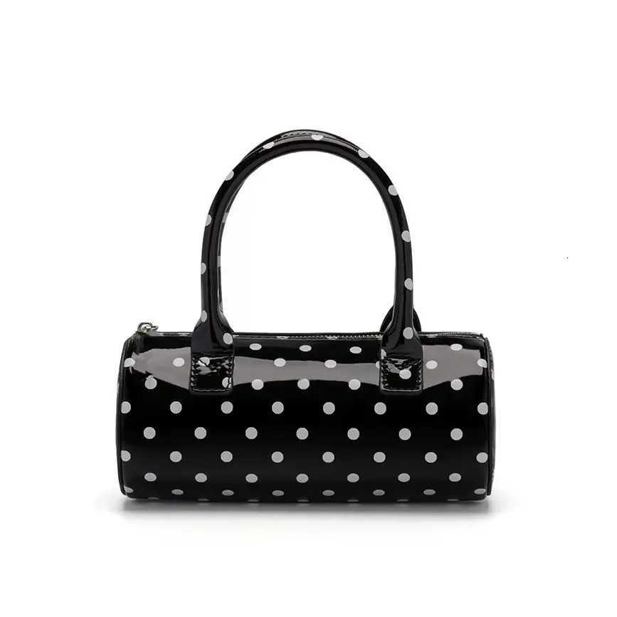 Korean Style Cute Polka Dot Round Cylinder Handbag Womens Unique Design Trendy Shoulder Bag Female Commuting Crossbody Bags Z250807