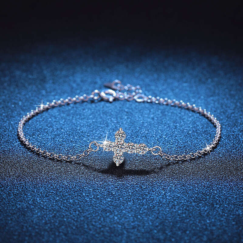 Iced Out VVS Moissanite D Color 1 ct for Women Style Simple Cross Bracelet Adjustable