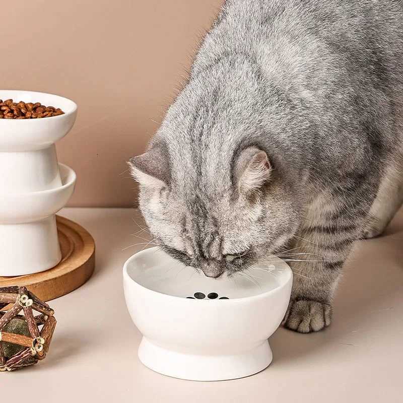 White Ceramic Pet Bowl with Claw Print Pattern Anti Slip Safety Drink Water and Eat Bowl for Dog Cat Pet Supplies Accessories Y250806