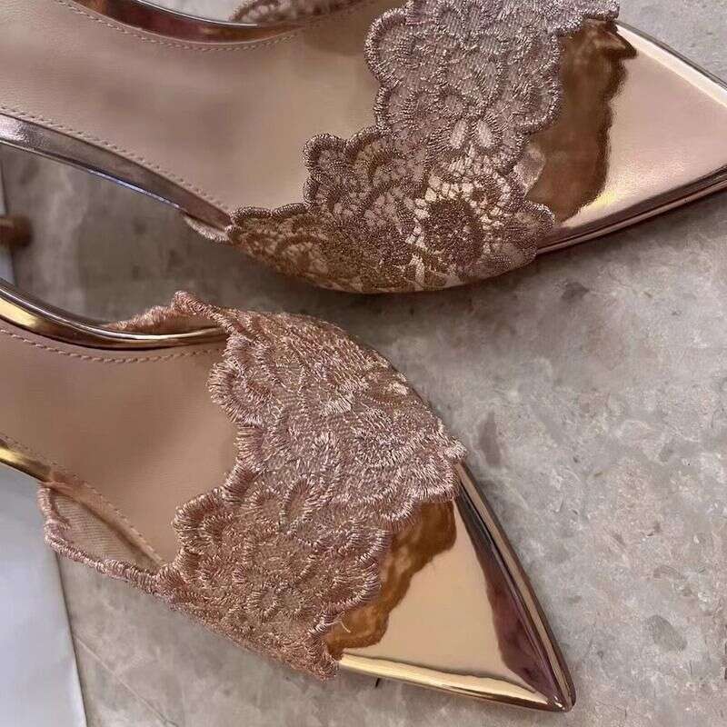 Sexy shoes Pointed Toe Party Heels Designer for Women 2025 New Stiletto Single Shoes Champagne Gold Embroidered High Heel Sandals