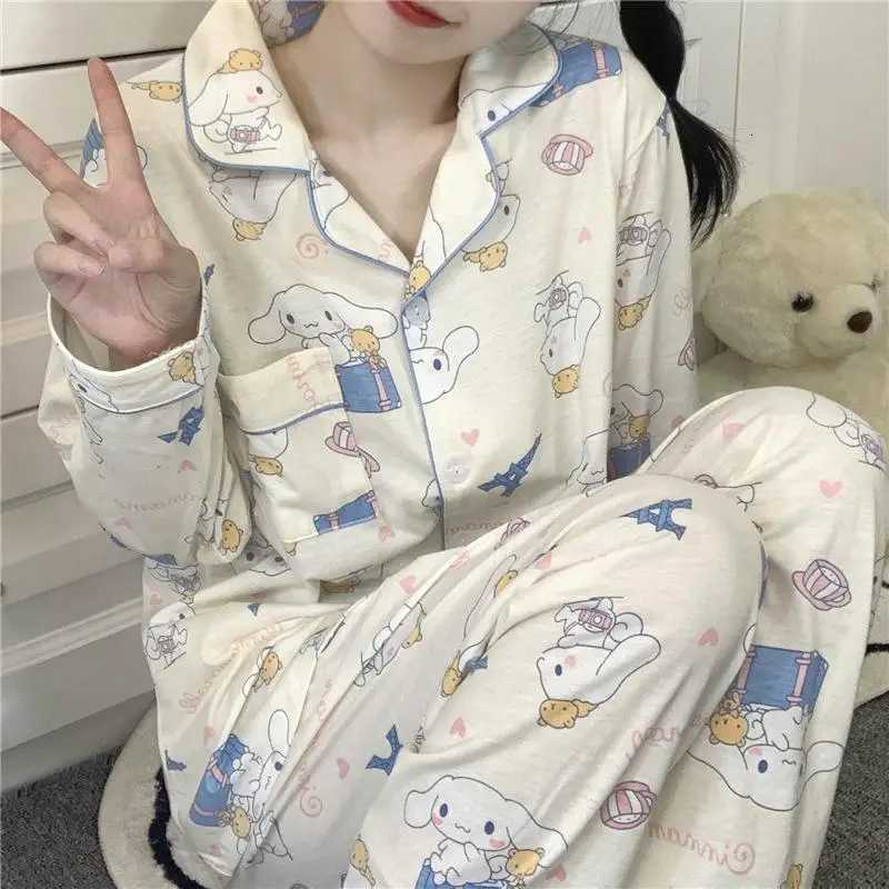 Sanrio 2Pcs Anime Sanrio Hello Kitty Pajamas Kuromi Kawaii Cartoon Cinnamoroll Loose Sleepwear Pajamas Sets Home Clothes Girl Gifts w250807