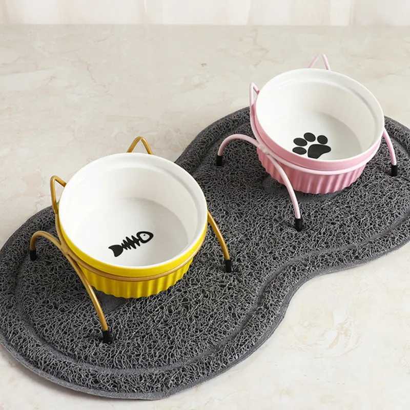 Pet Ceramic Bowl Kitten Puppy Ceramic Bowl Water Feeder Cat Food Feeding Dish Dispenser with Raised Stand Cat Accessories Y250806